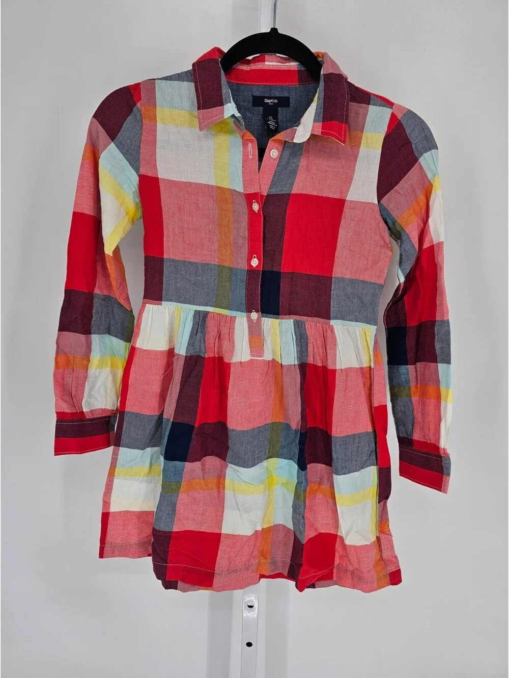 Gap Kids Girls Sz L Long Sleeve Knee Length Plaid Shirt Dress Red Holiday